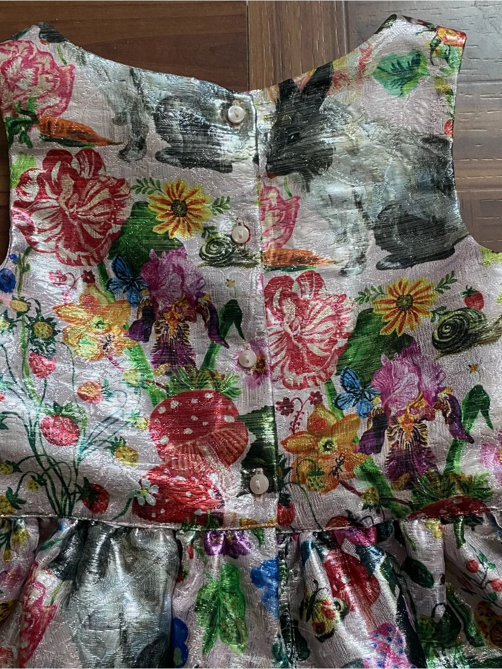 Nathalie Lété x H&M Jacquard Weave Metallic Shimmer Dress Girls 5/6 Cats Rabbits